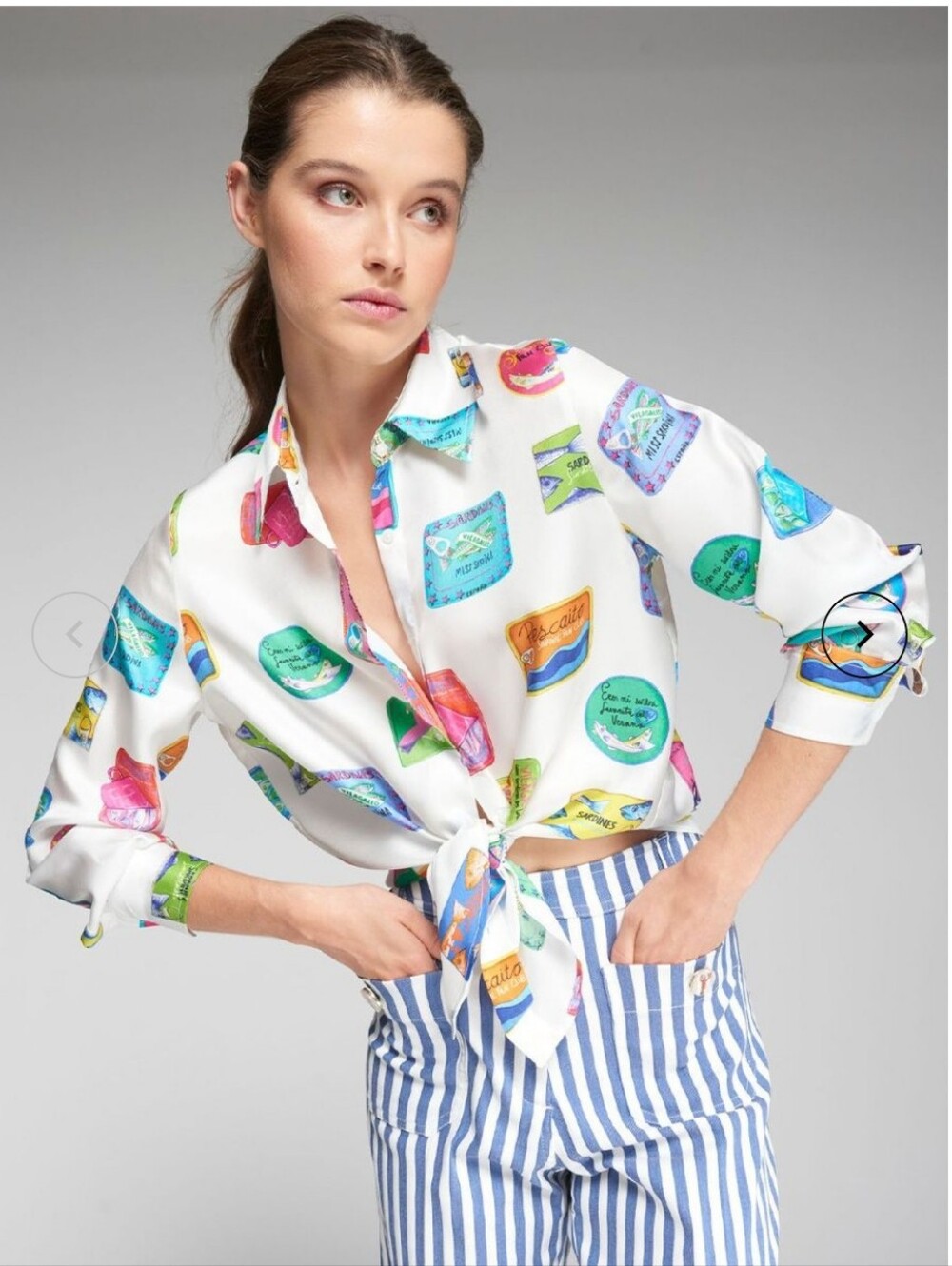 Vilagallo Mafalda Sardinas Seda Print Blouse Cream 100% silk  Size 46/12